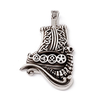 Tibetan Style 304 Stainless Steel Pendants, Boat, Antique Silver, 47x32x6mm, Hole: 8x5mm