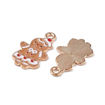 Christmas Alloy Enamel Pendants, Gingerbread Man Charm, Light Gold, Camel, 20x11.5x1mm, Hole: 2mm