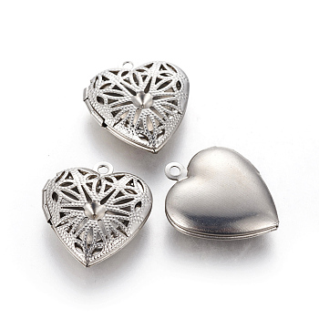 316 Stainless Steel Locket Pendants, Hollow, Heart, Photo Frame Charms for Necklaces, Stainless Steel Color, Fit for 3mm rhinestone, 22~22.5x19~19.5x5.5mm, Hole: 1.6mm