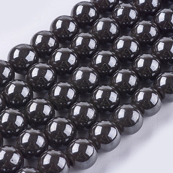 Magnetic Synthetic Hematite Beads Strands, Grade A, Round, Black, 10mm, Hole: 2mm, 15.5 inch