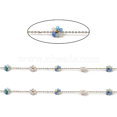 Cadenas de eslabones de flores con cuentas de perlas de plástico ABS y vidrio(CHS-G028-08G-03)-2