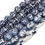 Handmade Blue and White Porcelain Ceramic Beads Strands, Mixed Shapes, 12~18x7~13x7~11mm, Hole: 2mm, about 22~28pcs/strand, 14.96 inch(PORC-L018-03)