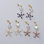 Dangle Stud Earrings, with Brass Stud Earrings Findings, Glass, Synthetic Moonstone Beads, Earring Backs and Cardboard Box, Flower, Golden, Mixed Color, 50mm, Pin: 0.7mm(EJEW-JE03694)