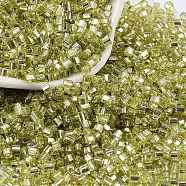 Glass Seed Beads, Silver Lined, Square, Yellow Green, 3~3.5x2.5~3x2.5~3mm, Hole: 1mm, about 10714pcs/pound(SEED-M011-01B-09)