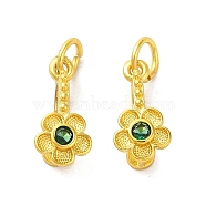 Rack Plating Brass Pave Cubic Zirconia Flower Shape Ice Pick Pinch Bails, with Jump Rings, Long-Lasting Plated, Green, 17x7.5mm, Pin: 1mm(KK-D100-04G-01)