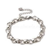 304 Stainless Steel Rectangle Link Chain Bracelets, Stainless Steel Color, 6-3/8 inch(16.3cm)(BJEW-Q776-04P)