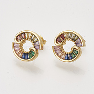 Brass Cubic Zirconia Stud Earrings, with Ear Nuts, Colorful, Golden, 15x16mm, Pin: 0.7mm(EJEW-S201-156)