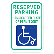 Globleland UV Protected & Waterproof Aluminum Warning Signs, Reserved Parking - Handicap Plate Or Permit Only Sign, Green, 450x300x0.85mm, Hole: 6mm(AJEW-GL0001-05D-01)