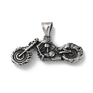 304 Stainless Steel Pendants, Motorbike Charm, Antique Silver, 20x46x9mm, Hole: 9x4mm(STAS-D014-16AS)