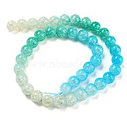 Spray Painted Crackle Glass Beads Strands, Gradient Color, Segmented Multi-color Beads, Round, Green, 10mm, Hole: 1mm, about 38pcs/strand, 15.28 inch(38.8cm)(DGLA-C002-10mm-10)