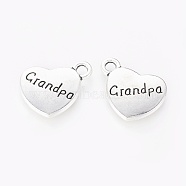 Tibetan Style Alloy Family Charms, Heart with Word Grandpa, Cadmium Free & Lead Free, Antique Silver, 13x15x3mm, Hole: 3mm(X-TIBEP-5410-AS-LF)
