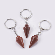 Synthetic Goldstone Keychain, with Iron Key Rings, Platinum, 78mm, Pendant: 32x14mm(KEYC-P041-A07)