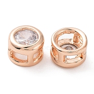 Rack Plating Brass Micro Pave Clear Cubic Zirconia Slide Charms, 
Long-Lasting Plated, Flat Round, Rose Gold, 6x4mm, Hole: 3x1.5mm(KK-C035-03RG)