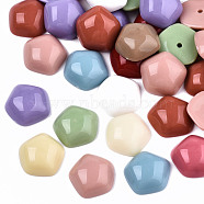 Mixed Opaque & Transparent Resin Beads, Half Drilled, Pentagon, Mixed Color, 15x15x5.5mm, Hole: 1.6mm(RESI-T048-04)
