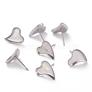 304 Stainless Steel Stud Earring Settings, Heart, Stainless Steel Color, 12x11x2mm, Tray: 9x8mm, Pin: 0.8mm(STAS-J032-03)