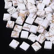 2-Hole Glass Seed Beads, Antique Style, Rectangle, White, 5x4.5~5.5x2~2.5mm, Hole: 0.5~0.8mm(X-SEED-S023-26C-13)