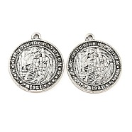 Tibetan Style Alloy Pendants, Cadmium Free & Lead Free, Flat Round, Antique Silver, 28.5x25x2mm, Hole: 1.8mm, about 212pcs/1000g(TIBE-P001-66AS)
