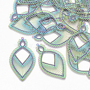 Ion Plating(IP) 304 Stainless Steel Filigree Big Pendants, Etched Metal Embellishments, Leaf, Rainbow Color, 47x27.5x0.3mm, Hole: 1.4mm(STAS-S108-78)