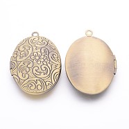 Brass Locket Pendants, Picture Frame Charms for Necklace, Antique Bronze, Oval,  about 24mm wide, 34mm long, hole: 2mm(ECF133-1AB)