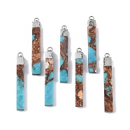 Dyed Synthetic Imperial Jasper Pendants, Rectangle Charms with Golden Tone Brass Findings, Camel, 46x7x4mm, Hole: 2.5mm(G-P529-09B-P)