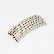 Brass Tube Beads, Curved Tube Noodle Beads, Curved, Platinum Color, Size: about 2mm in diameter,30mm long, hole: 1mm(EC0582x30mm)