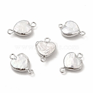 Baroque Natural Keshi Pearl Connector Charms, Heart Links, with Brass Double Loops, Platinum, 17~18x11~13x4~5mm, Hole: 1.8mm(PEAR-P004-26P)