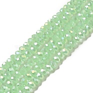 Electroplate Imitation Jade Glass Rondelle Beads Strands, Faceted, AB Color Plated, Pale Green, 4x3mm, Hole: 1mm, about 139pcs/strand, 15.7 inch(EGLA-F050B-02AB)