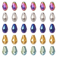 100Pcs 5 Colors Electroplate Glass Bead Strands, Faceted, Teardrop, Mixed Color, 12x8mm, Hole: 1mm, 20pcs/color(EGLA-YW0001-62)