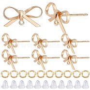 12Pcs Brass Stud Earring Findings, with Horizontal Loops, Bowknot, Nickel Free, 12Pcs Jump Rings & 50Pcs Plastic Ear Nuts, Real 18K Gold Plated, 10x15mm, Hole: 1mm, Pin: 0.7mm(DIY-CN0002-48)