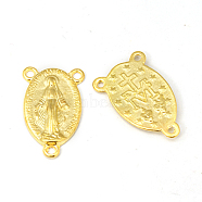 Holy Oval Carved Virgin Mary Tibetan Style Alloy Chandelier Component Links, 3 Loop Connectors, Rosary Center Pieces, Golden, Lead Free & Cadmium Free, 23x14.5x3mm, Hole: 1mm, about 470pcs/kg(TIBEP-LF0961YKG-G-LF)