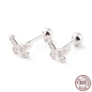 Butterfly 925 Sterling Silver Stud Earrings for Girl Women, Dainty Minimalist Post Earrings with Ball Ear Nut, Silver, 4x6mm, Pin: 1mm(EJEW-I259-02S)