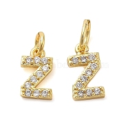 Brass Micro Pave Cubic Zirconia Pendants, with Jump Ring, Letter Z, 8~9x4.5~9.5x1.5mm, Hole: 3.6mm(KK-M273-02G-Z)