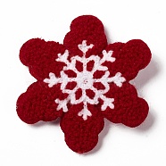 Christmas Cloth Snap Hair Clips, with Iron Clips, Hair Accessorise for Girls, Snowflake, Dark Red, 65x3mm(PHAR-G003-13)