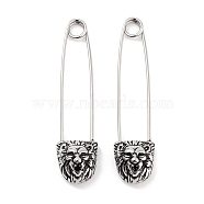 316 Surgical Stainless Steel Safety Pin Hoop Earrings for Women, Antique Silver, Lion, 43x7.5x10mm(EJEW-Z050-32A-AS)