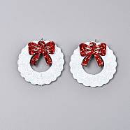 PU Leather Big Pendants, Christmas Theme, White, Christmas Wreath, 43.5x2mm, Hole: 5mm(FIND-N005-73B)