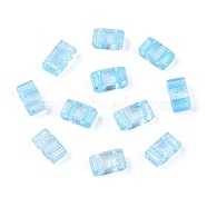 2-Hole Glass Seed Beads, Transparent Colours, Rectangle, Light Sky Blue, 4.5~5.5x2x2~2.5mm, Hole: 0.5~0.8mm(SEED-T003-01B-10)