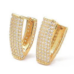 Brass Micro Pave Cubic Zirconia Hoop Earrings, Long-Lasting Plated, Cadmium Free & Lead Free, Real 18K Gold Plated, 18.5x11x7mm, Pin: 1mm(ZIRC-P090-03G)