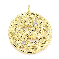 Brass Micro Pave Clear Cubic Zirconia Pendants, Round, 22.5x19x3.5mm, Hole: 1.8mm(FIND-Z044-06A)