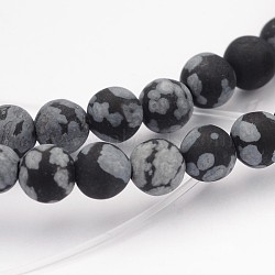 Natural Snowflake Obsidian Gemstone Beads, Frosted, Round, 4mm, Hole: 0.5mm, about 92pcs/strand, 14.9 inch(G-J338-03-4mm)