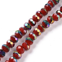Handmade Porcelain Beads Strands, Facted, Rondelle, Half Plated, Dark Red, 8x6.5mm, Hole: 1.4mm, about 66pcs/strand, 16.77 inch(42.6cm)(PORC-F007-01A)