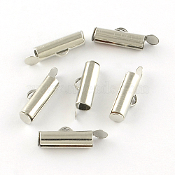 Iron Slide On End Clasp Tubes, Cadmium Free & Lead Free, Slider End Caps, Platinum, 5.5x13x4mm, Hole: 1mm, 3mm Inner Diameter(X-IFIN-R212-1.3cm-P)