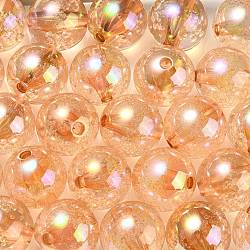 UV Plating Transparent Rainbow Iridescent Acrylic Beads, Bubble Beads, Round, Orange, 15~15.5x15.5~16mm, Hole: 2.6~2.7mm(TACR-D010-07A)
