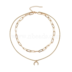 Vacuum Plating 304 Stainless Steel Double Chains Multi Layered Necklace with Crescent Moon Charm for Women, Golden, 16.34 inch(41.5cm)(STAS-E155-27G)