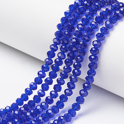 Glass Beads Strands, Faceted, Rondelle, Blue, 6x5mm, Hole: 1mm, about 85~88pcs/strand, 16.1~16.5 inch(41~42cm)(EGLA-A034-T6mm-D06)
