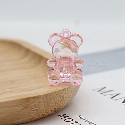 Acrylic Bear Pendant, Keychain Earrings Pendant, Pink, 29x20mm(PW-WG45496-04)