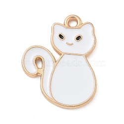 Alloy Enamel Pendants, Light Gold, Cadmium Free & Lead Free, Cat Charm, White, 22.5x17x1mm, Hole: 1.6mm(ENAM-A008-08KCG-01)