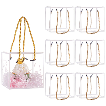 Transparent PVC Plastic Gift Box, with Polyester Cord, Square, White, Finished Product: 12x12x12cm, about 3pcs/set