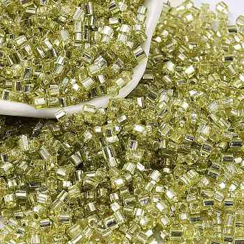 Glass Seed Beads, Silver Lined, Square, Yellow Green, 3~3.5x2.5~3x2.5~3mm, Hole: 1mm, about 10714pcs/pound