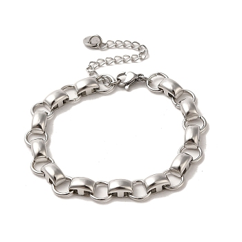 304 Stainless Steel Rectangle Link Chain Bracelets, Stainless Steel Color, 6-3/8 inch(16.3cm)
