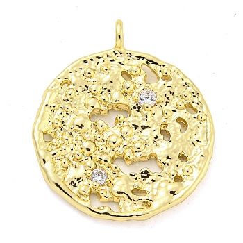 Brass Micro Pave Clear Cubic Zirconia Pendants, Round, 22.5x19x3.5mm, Hole: 1.8mm
